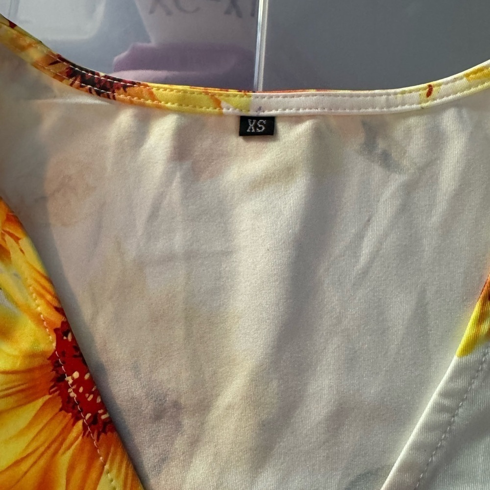 Women’s Empire Waist Flared Deep V Neck Wrap Crossover Top with Sunflowers - Picture 4 of 5